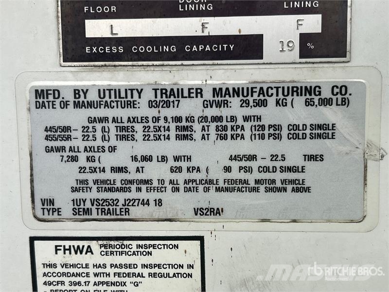 Utility 53 ft x 102 in T/A Refrigerated Trailer Напівпричепи-рефрижератори