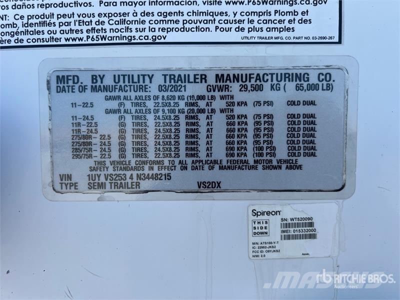 Utility 53 ft x 102 in T/A Van Trailer Причепи-фургони