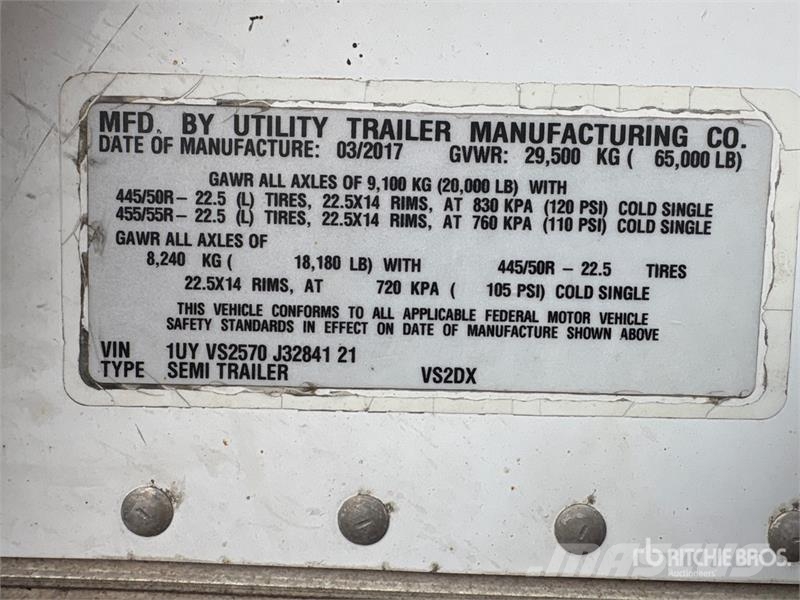 Utility 57 ft x 102 in T/A Van Trailer Furgons