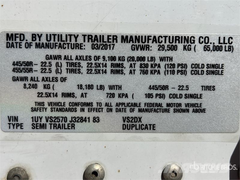 Utility 57 ft x 102 in T/A Van Trailer Sanduk prikolice
