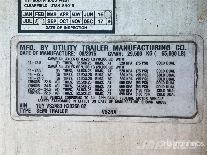 Utility VS2RA 48 ft x 102 in T/A Refrigerated Trailer 冷凍冷蔵トレーラー