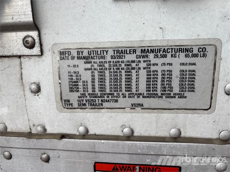Utility VS2RA 53 ft x 102 in T/A Refrigerated Trailer (Ino Piekabes ar temperatūras kontroli