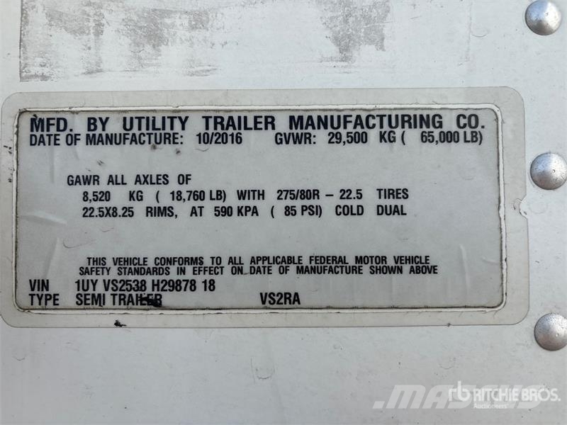 Utility VS2RA 53 ft x 102 in T/A Refrigerated Trailer Kühlauflieger