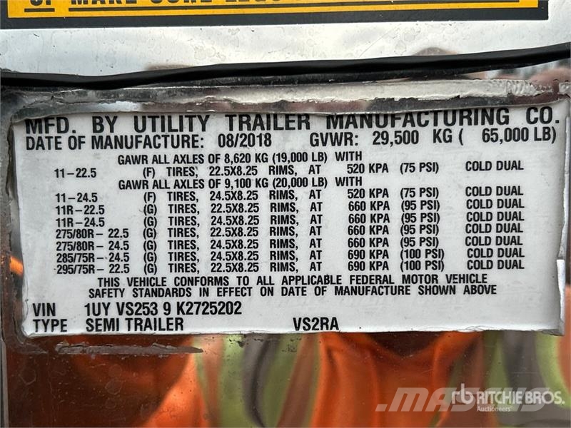 Utility VS2RA 53 ft x 102 in T/A Refrigerated Trailer Ημιρυμούλκες ψυγείο