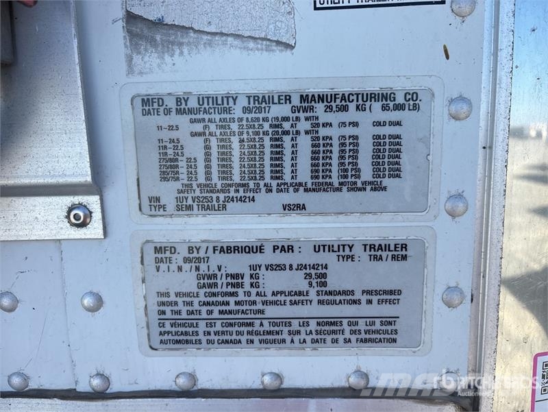 Utility VS2RA 53 ft x 102 in T/A Refrigerated Trailer 控溫式半拖車