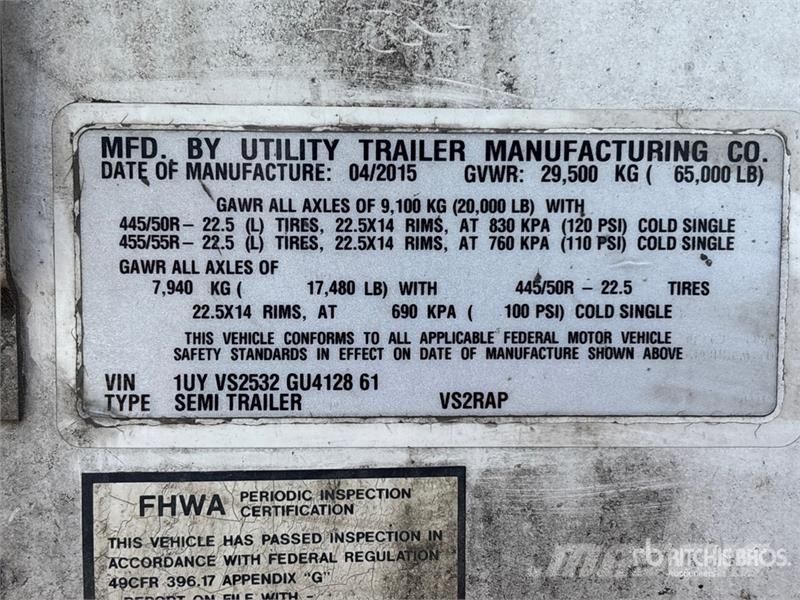 Utility VS2RAP 53 ft x 102 in T/A Refrigerated Trailer Puspriekabės su izoterminiu kėbulu