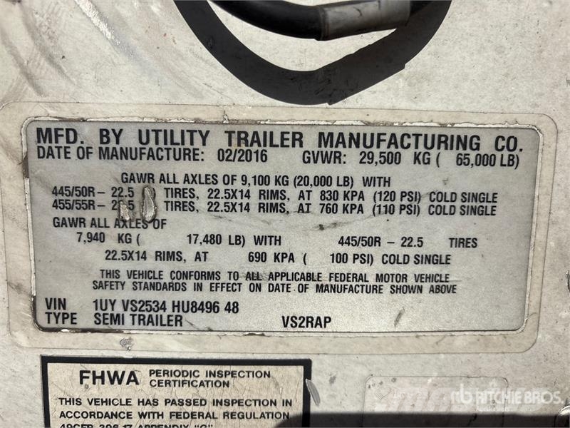 Utility VS2RAP 53 ft x 102 in T/A Refrigerated Trailer Piekabes ar temperatūras kontroli
