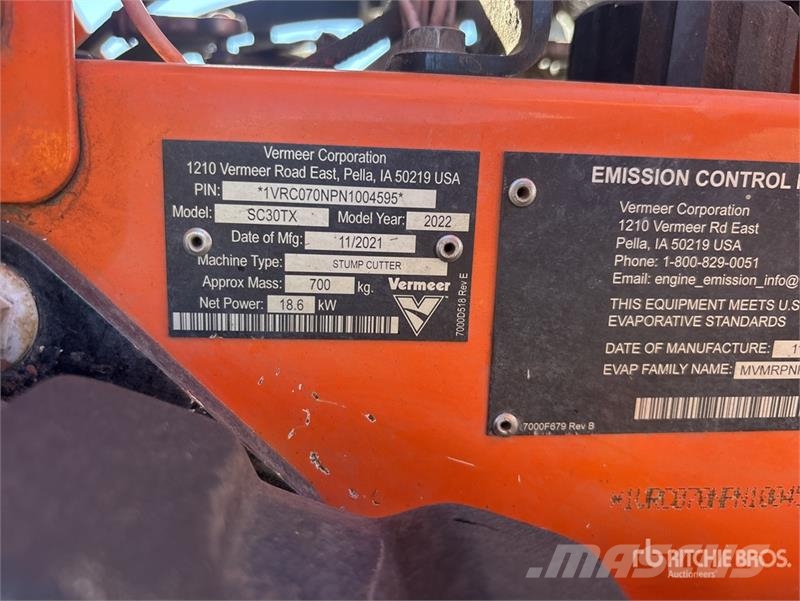 Vermeer SC30TX Walk Behind Stump Grinder Motoreggen / Rototiller