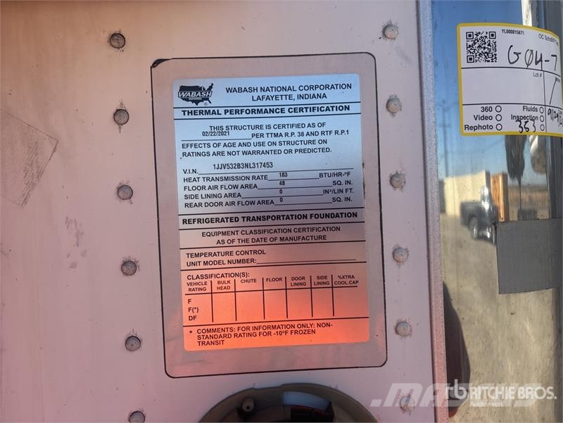 Wabash 53 ft x 102 in T/A Refrigerated Trailer Külmikpoolhaagised