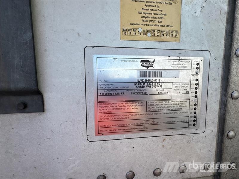 Wabash DVCVHPC 53 ft x 102 in T/A Van Trailer Причепи-фургони