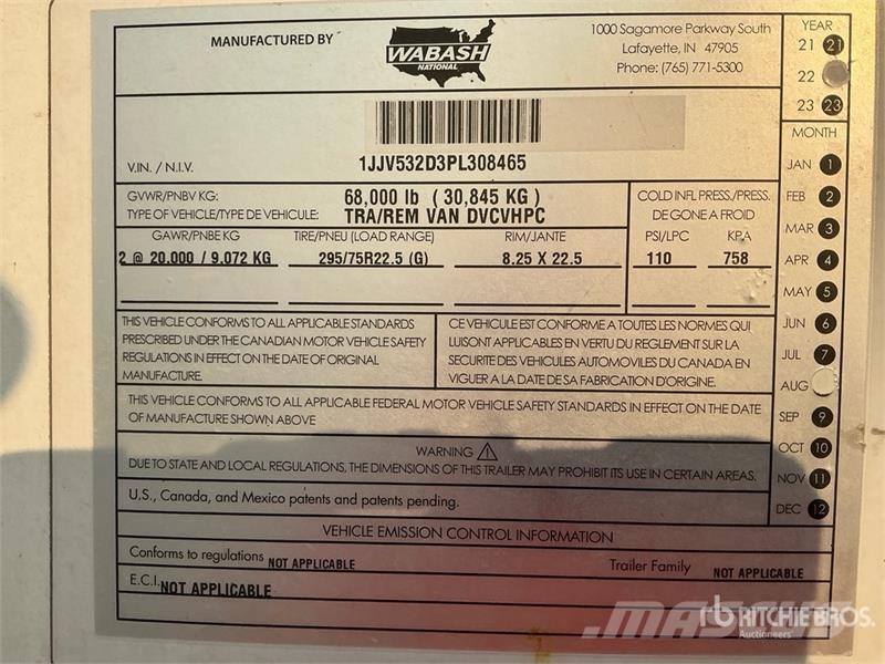 Wabash DVCVHPC 53 ft x 102 in T/A Van Trailer Van Body Trailers