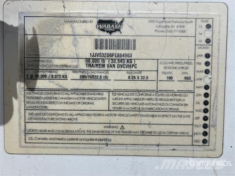 Wabash DVCVHPC 53 ft x 102 in T/A Van Trailer 박스 바디 트레일러
