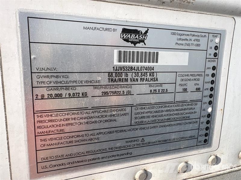 Wabash RFALHSA 53 ft x 102 in T/A Refrigerated Trailer Temperature controlled semi-trailers