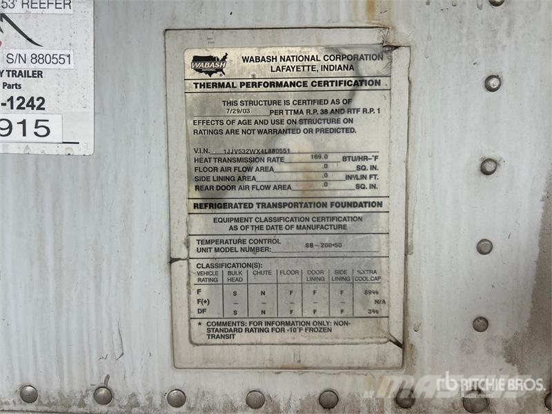 Wabash RFCVHSA 53 ft x 102 in T/A Refrigerated Trailer Hladilne polprikolice