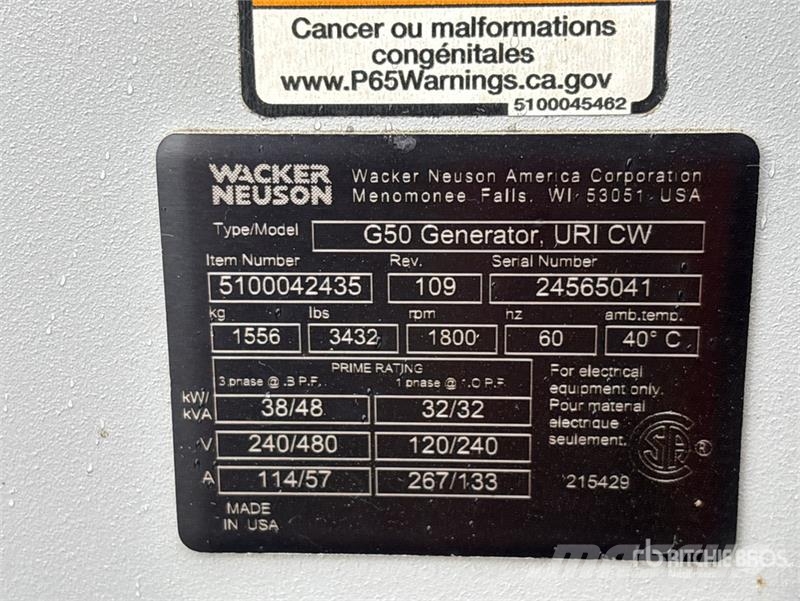 Wacker G50T4F 48 kVA Generator Set (Inoperable) Generatori diesel