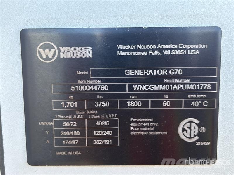 Wacker Neuson G70 Diesel Generators