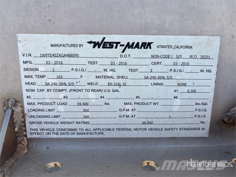 West-Mark 6300 gal T/A Tanker Trailer 罐體拖車