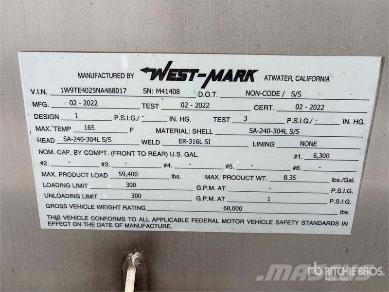 West-Mark 6300 gal T/A Tanker Trailer 탱커 트레일러