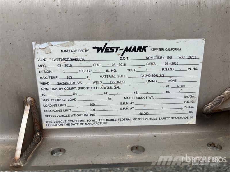 West-Mark 6300 gal T/A Tanker Trailer 탱커 트레일러