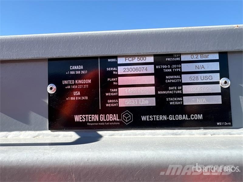 Western Global FCP500 2000 L Skid Mounted Steel Fuel Tank Kütusemahutid
