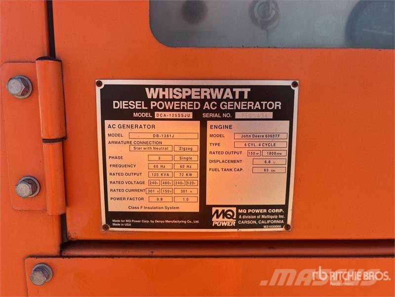 Whisperwatt DCA125SSJU 72 kW Mobile Generator Set (Inoperable) مولدات ديزل
