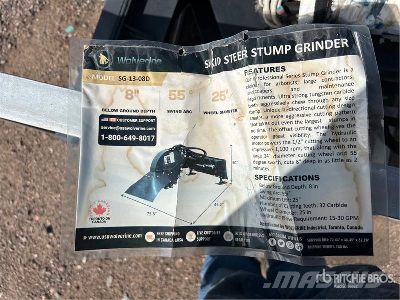 Wolverine SG-13-08D 25 in Skid Steer Stump Grinder 動力耙和旋轉式耕耘機