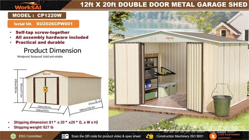  WorkSai CP1220W Metal Garage Shed (Unused) Steel frame buildings