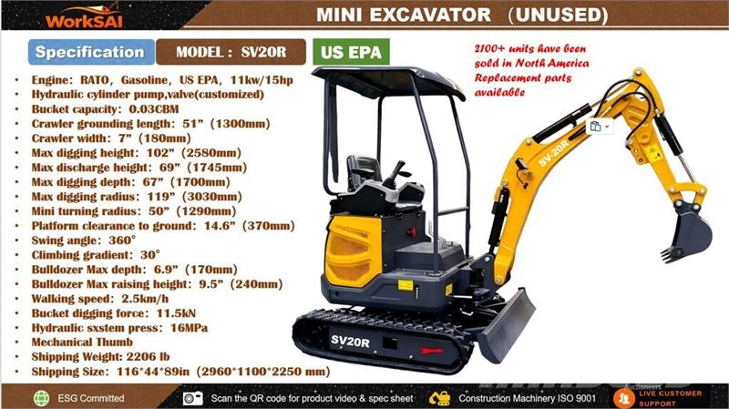 WorkSai SV20R Mini Excavator (Unused) Minigravemaskiner