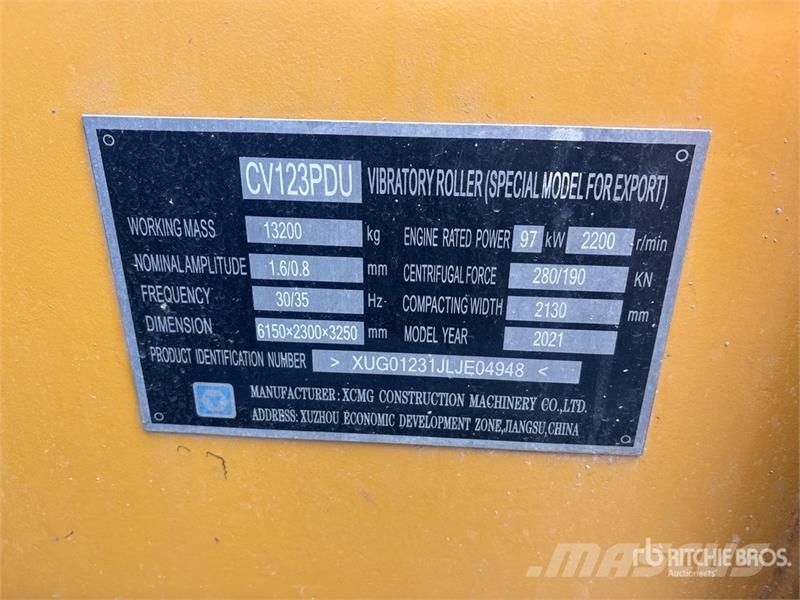 XCMG CV123PDU Smooth Drum Compactor Грунтовые катки