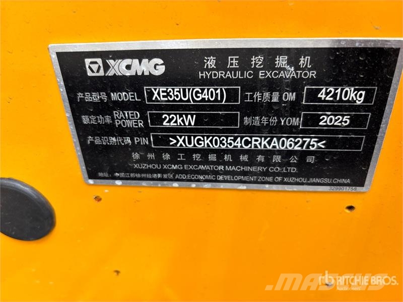XCMG XE35U Mini Excavator (Unused) Mini bagri <7t