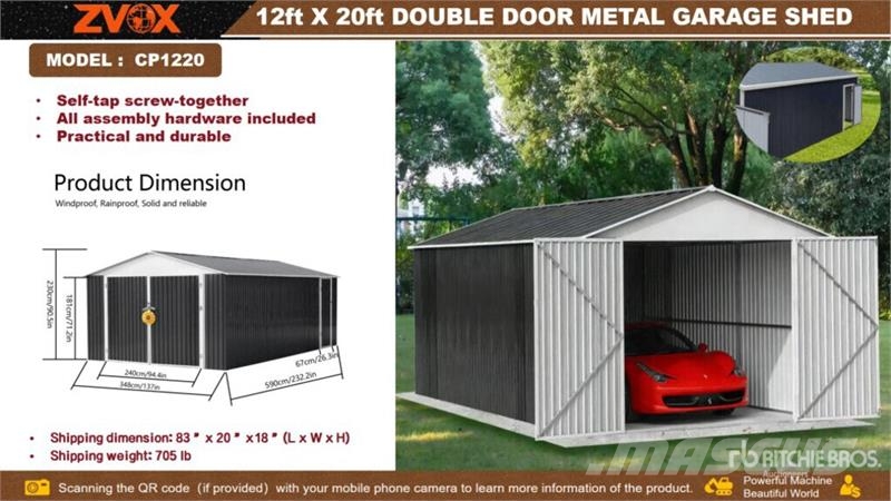 ZVOX CP1220 12 ft x 20 ft Metal Garage Shed (Unuse Čelični okviri za građevine