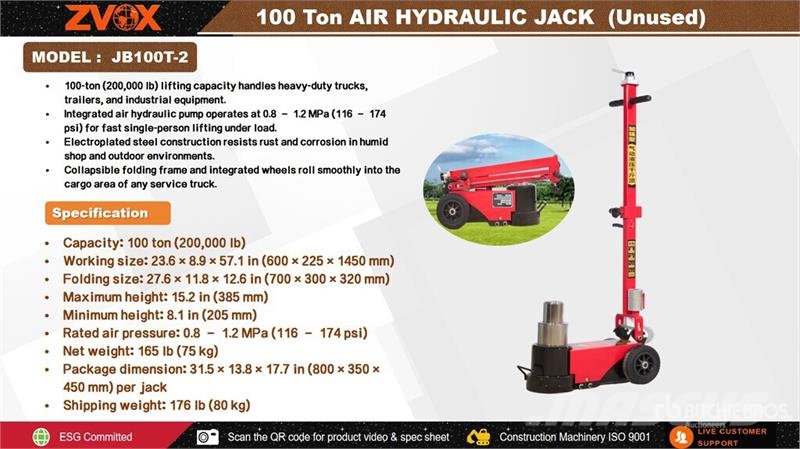 ZVOX JB100T-2 Air Hydraulic Jack (Unused) معدات البناء - غير ذلك