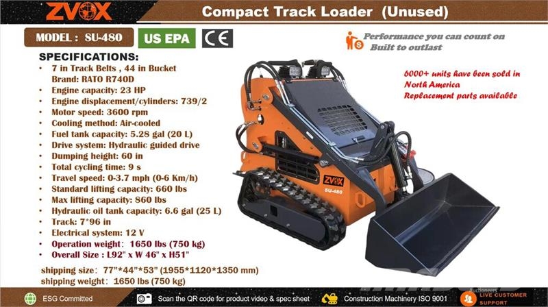 ZVOX SU-480 Mini Compact Track Loader (Unused) Мини товарачи