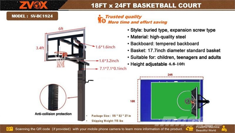  ZVOX SU-BC1824 18 ft x 24 ft Basketball Court w/Ad Other components