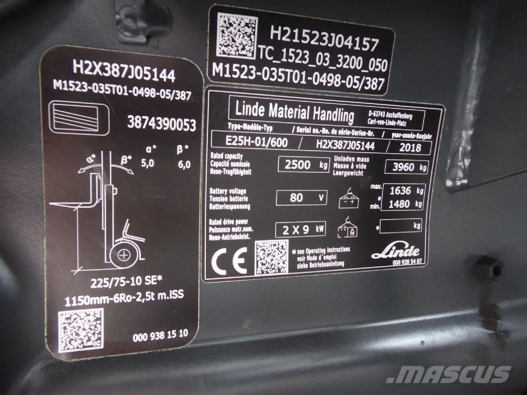 Linde E25H 01/600 شاحنات ذات رافعات شوكية تعمل بالكهرباء