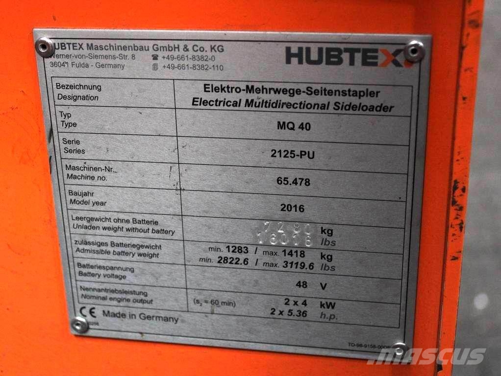 Hubtex MQ 40 Γερανοί πλευρικής φόρτωσης εμπορευματοκιβωτίων