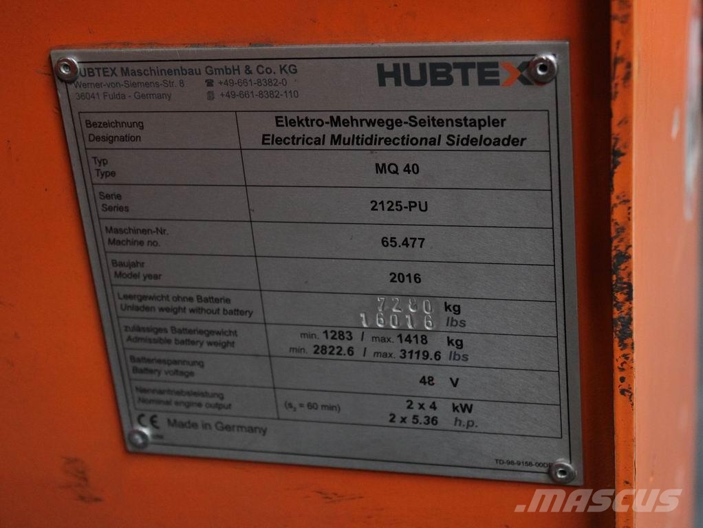 Hubtex MQ 40 Γερανοί πλευρικής φόρτωσης εμπορευματοκιβωτίων