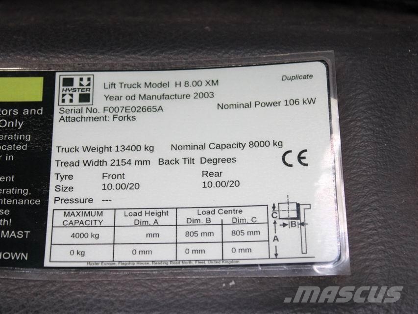 Hyster H 8.00 XM Diesel forklifts