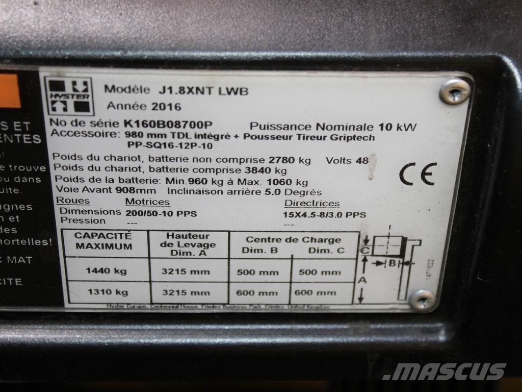 Hyster J 1.8 XNT LWB Electric forklifts