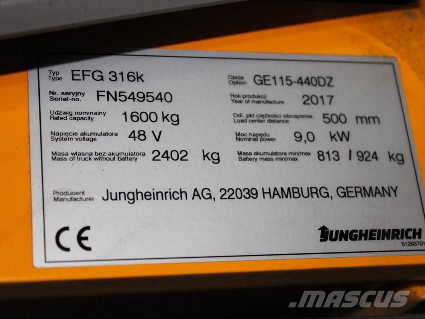 Jungheinrich EFG 316k GE115-440DZ Electric forklifts
