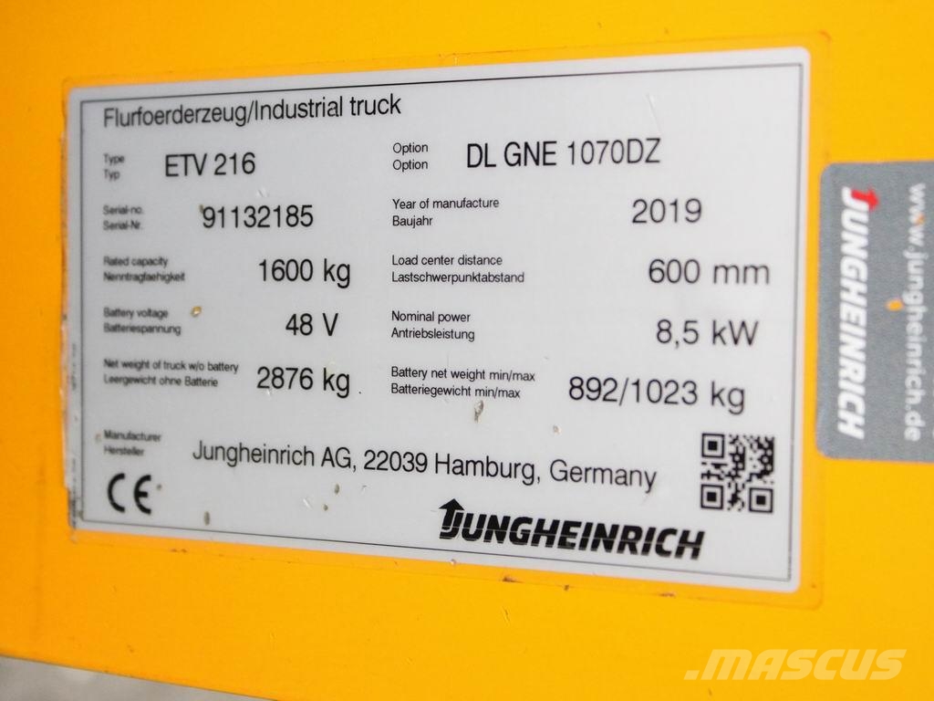 Jungheinrich ETV 216 DL GNE-1070DZ Viljuškari sa pomičnim stupom