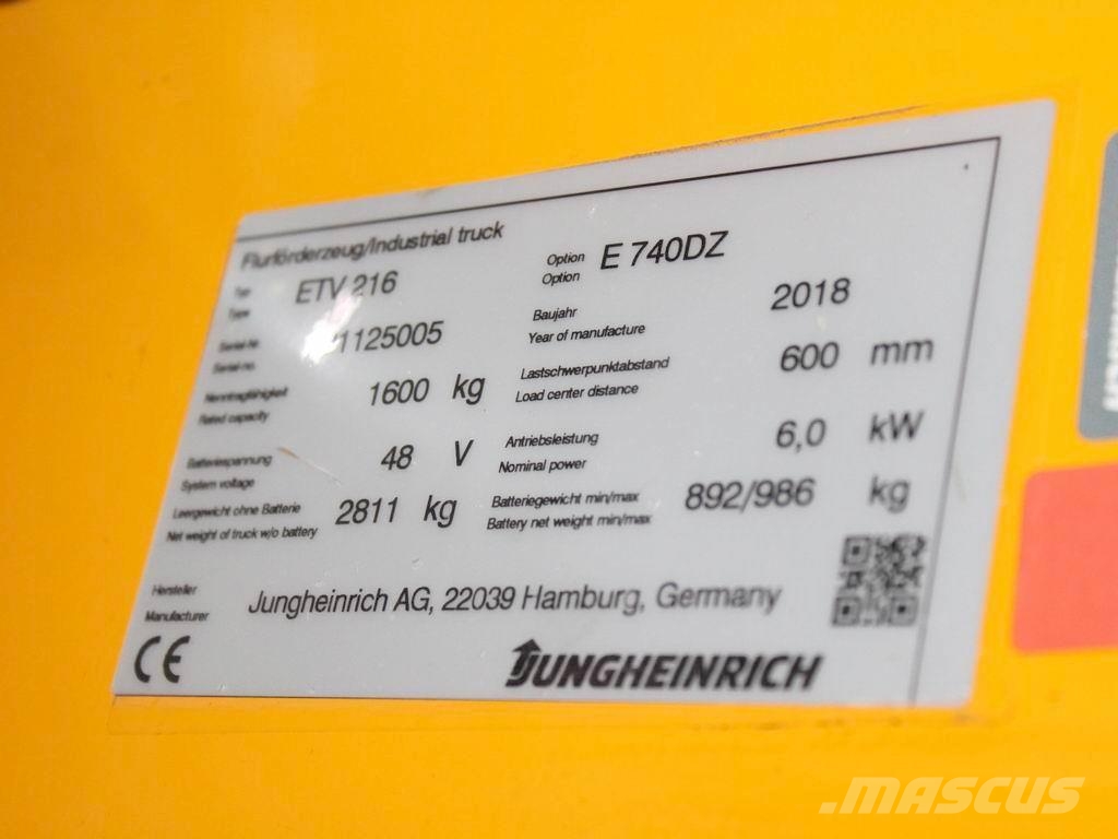 Jungheinrich ETV 216 E-740DZ Viljuškari sa pomičnim stupom