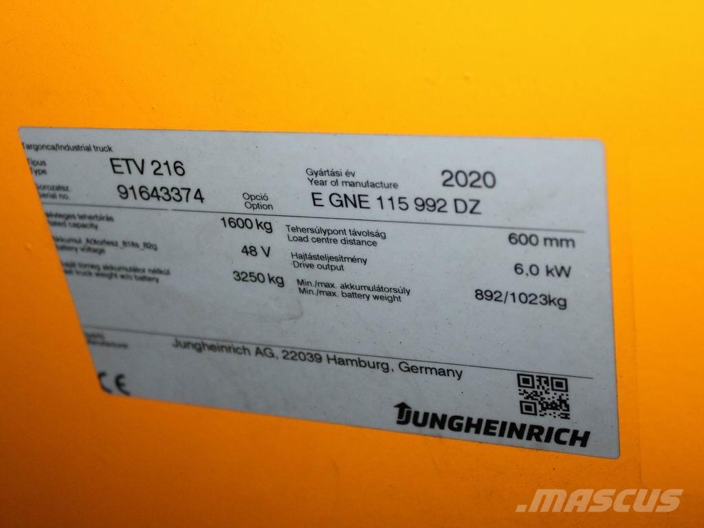 Jungheinrich ETV 216 E GNE115-992DZ Reachtruck voor hoog niveau