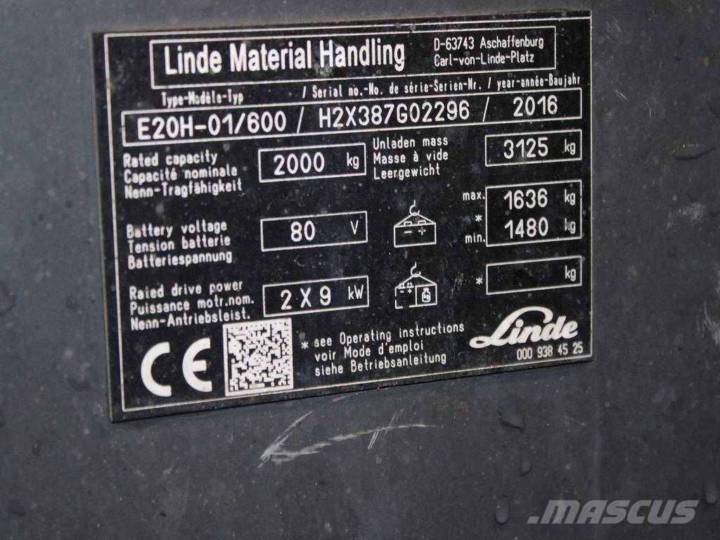 Linde E 20 H-01/600 387 شاحنات ذات رافعات شوكية تعمل بالكهرباء