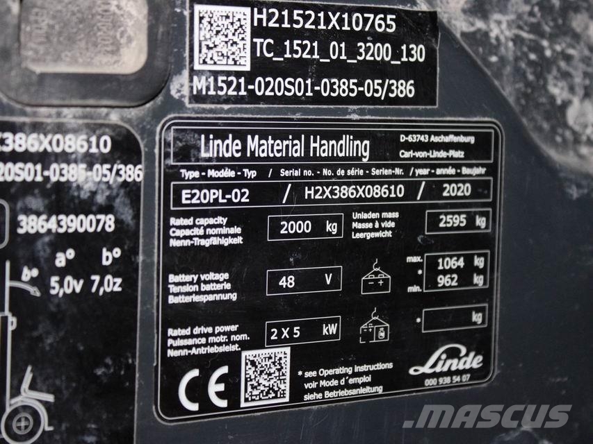 Linde E 20 PL-02 386 电动叉车