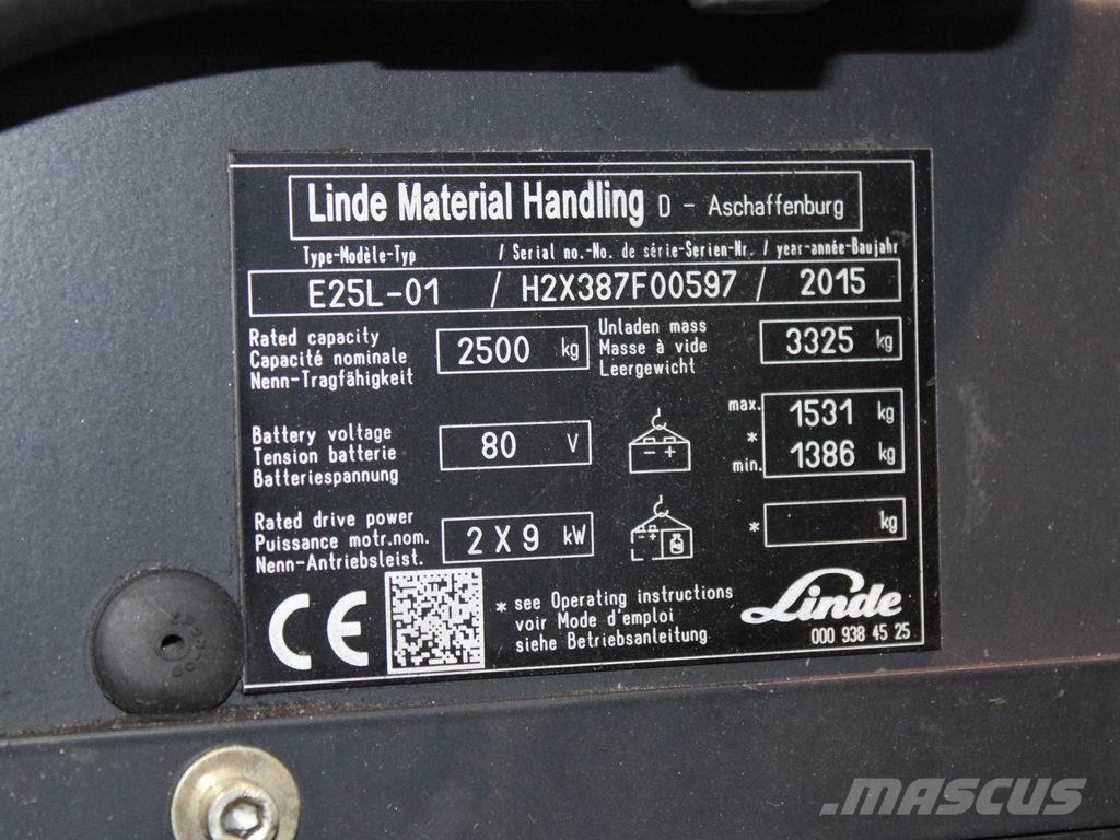 Linde E 25 L-01 387 شاحنات ذات رافعات شوكية تعمل بالكهرباء