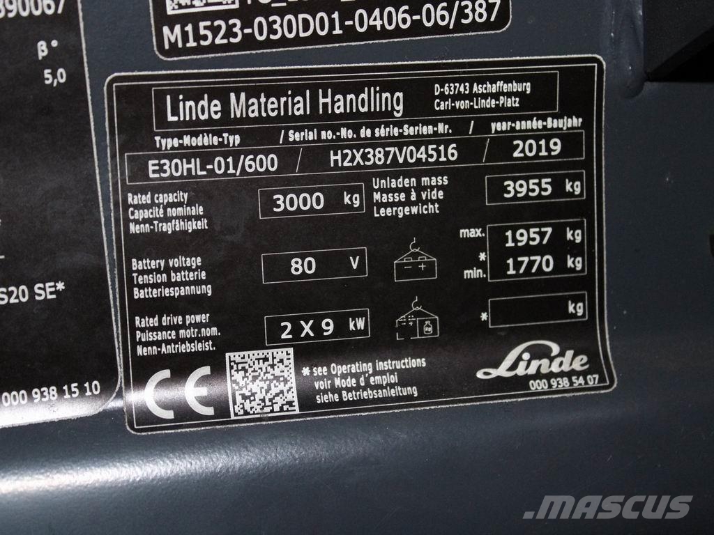 Linde E 30 HL-01/600 387 Chariots élévateurs électriques