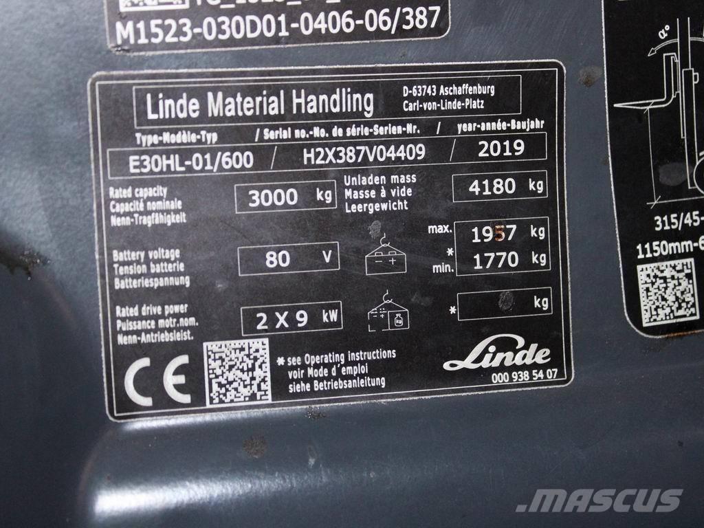 Linde E 30 HL-01/600 387 Stivuitor electric