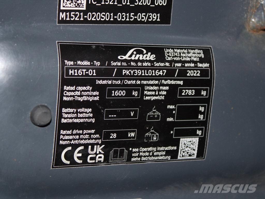 Linde H 16 T-01 391 天然气叉车