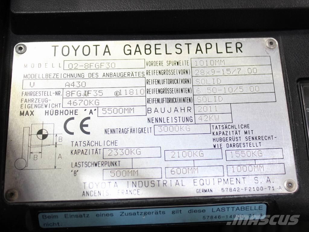 Toyota 02-8 FGF 30 Περονοφόρα ανυψωτικά κλαρκ με φυσικό αέριο LPG